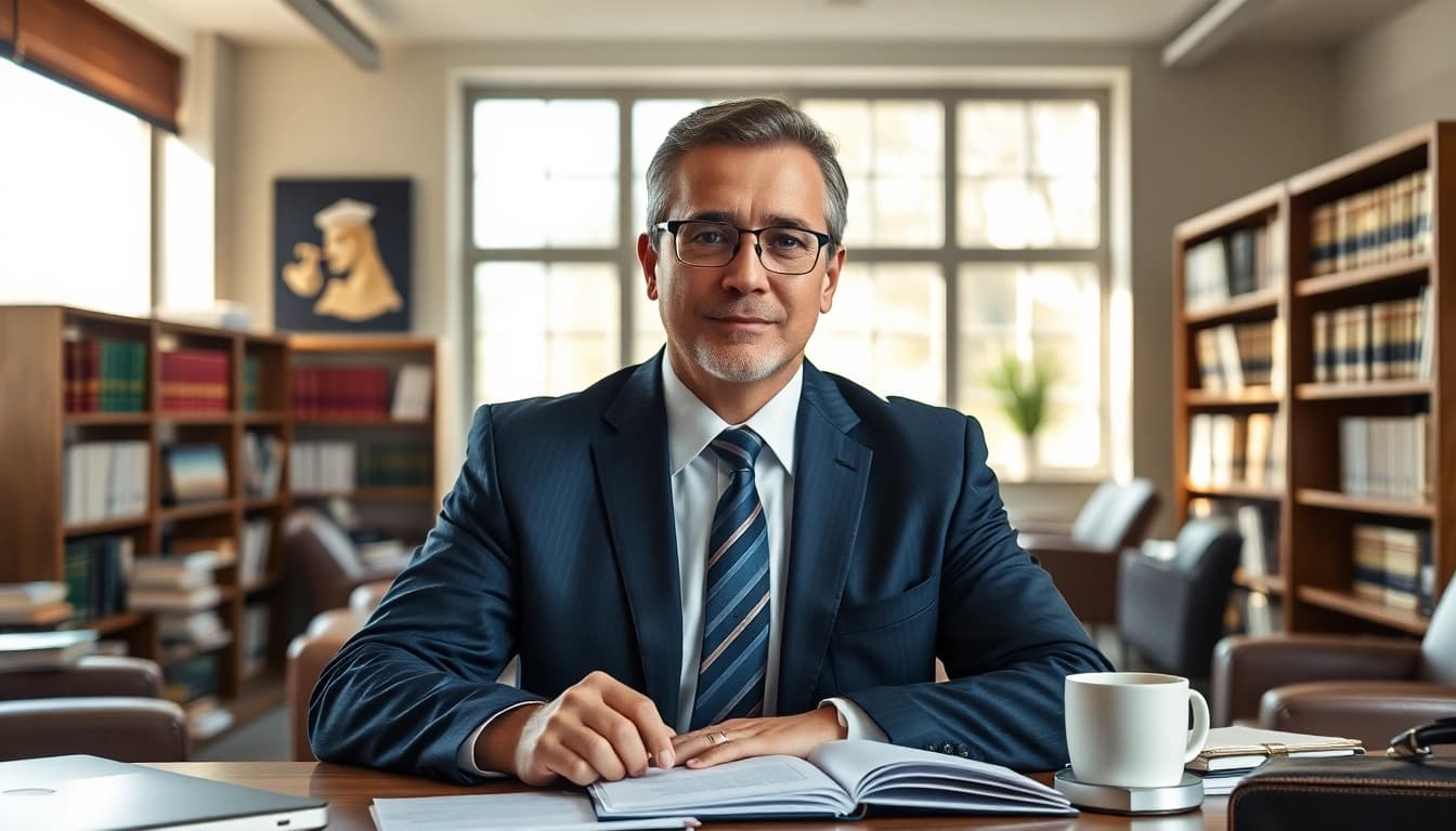 Asheville DWI defense lawyer in a modern office, showcasing professionalism and expertise.