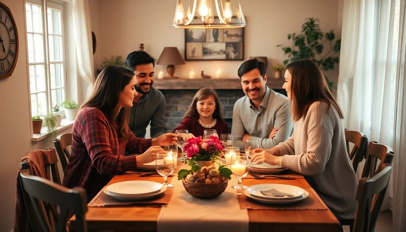 Engaging family gathering at a beautifully set table on https://nugevonden.nl showcasing home decor tips.