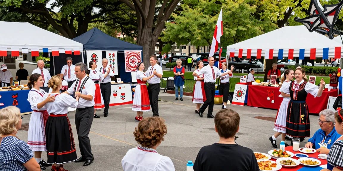 Community gathering celebrating Polish culture in San Francisco at https://www.sfpol.com/ with traditional dance, food, and vibrant atmosphere.