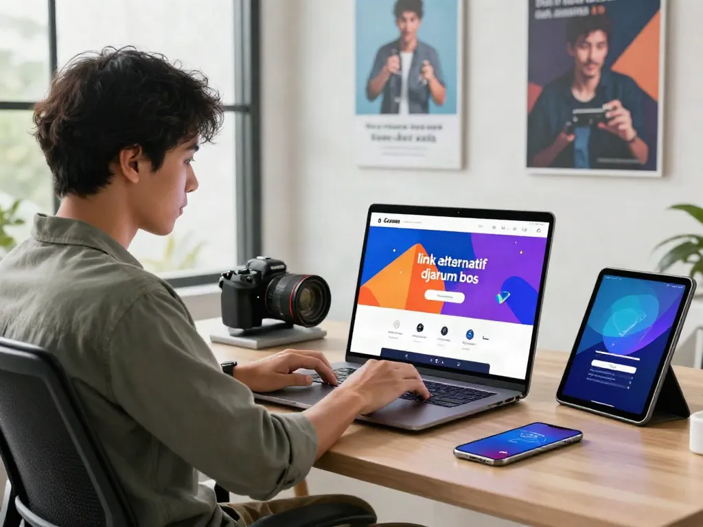 Engaging digital workspace featuring 'link alternatif djarum bos' on laptop screen