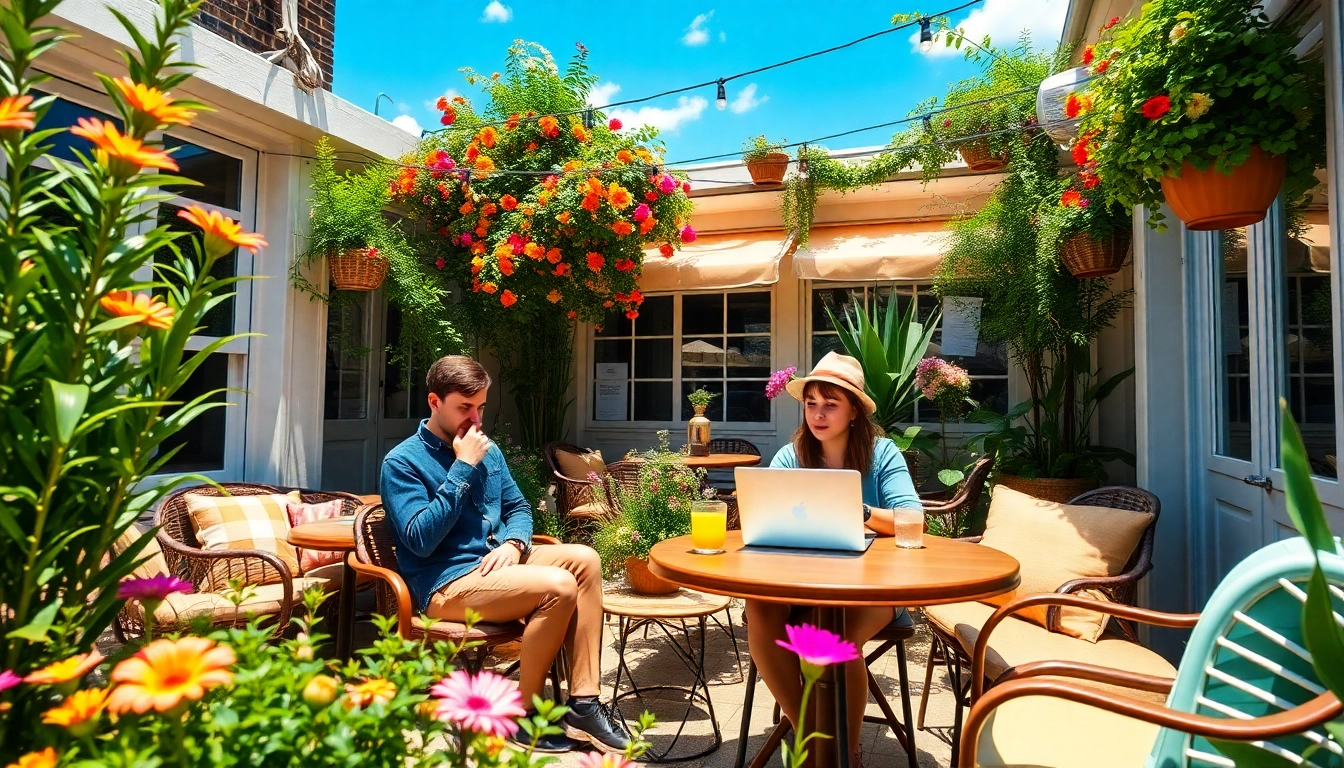 Engaging scene from a UK Lifestyle Blog featuring a person at a cafe enjoying work outdoors.