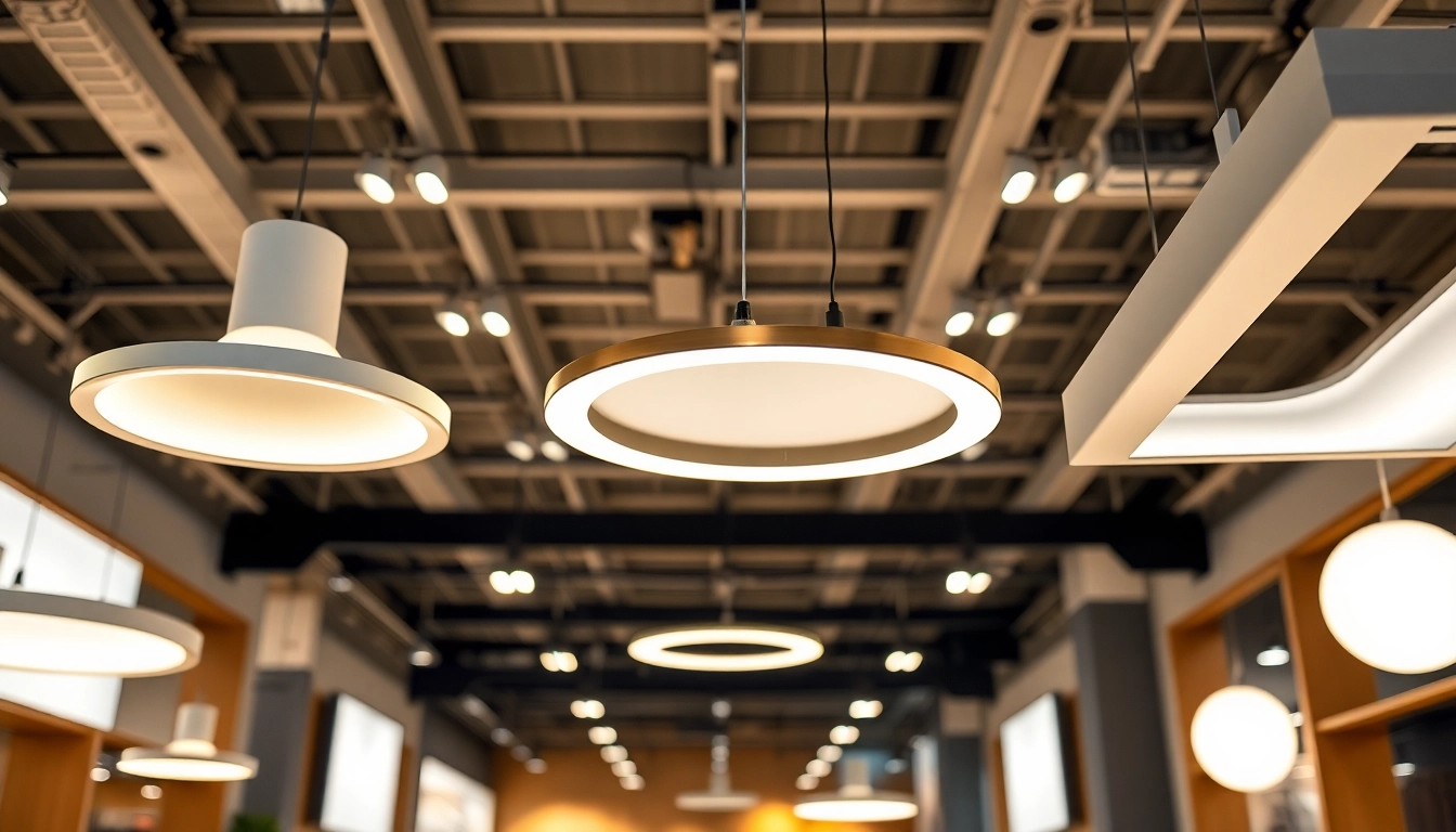 Showcasing modern lighting solutions in a bright showroom with sleek designs and appealing ambiance.
