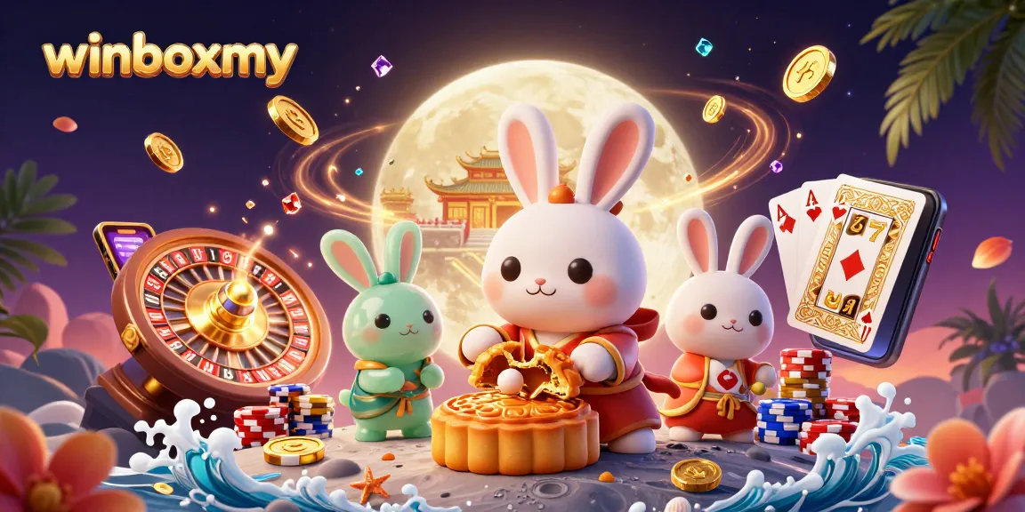 Experience the excitement of winboxmy with vibrant 3D casino-themed illustration featuring magical elements.