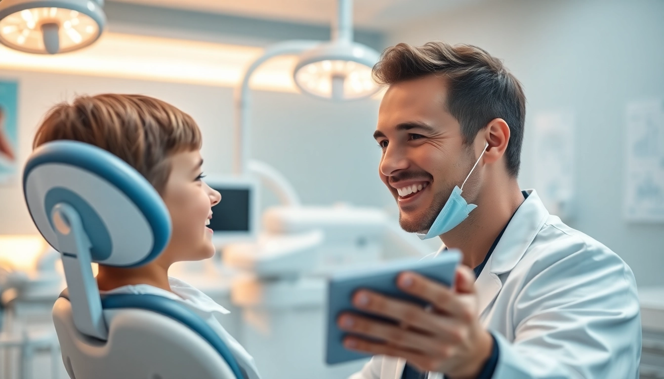 Find an experienced orthodontist near me helping a young patient in a bright clinic.