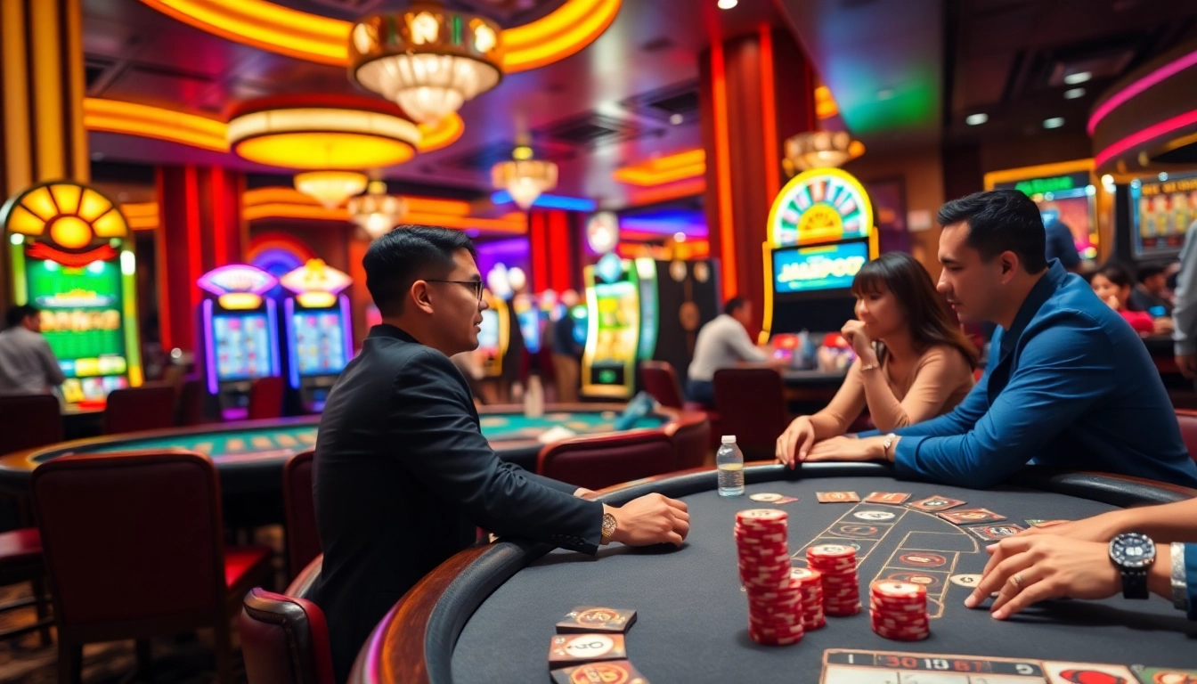 Exciting gambling action at trang chủ thabet with players enjoying poker and slot games.
