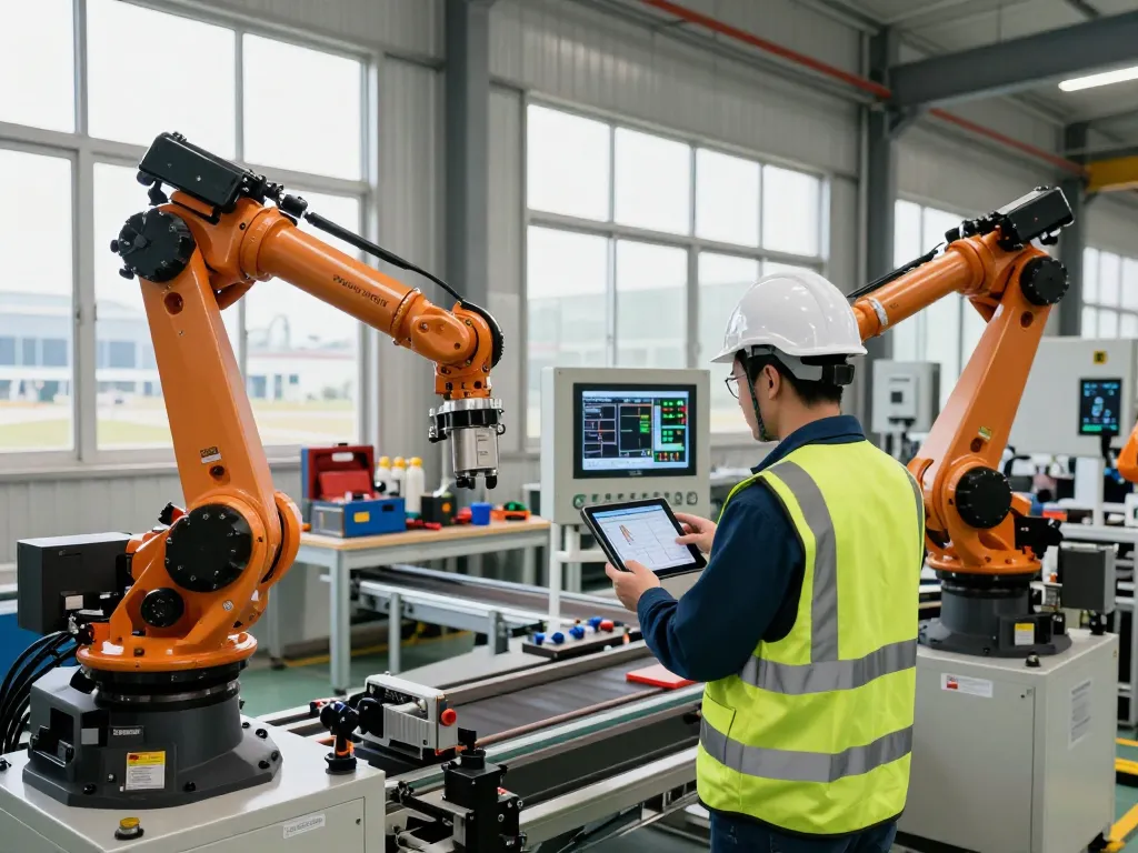 Bosch Rexroth machinery inspected by an engineer in a high-tech manufacturing facility