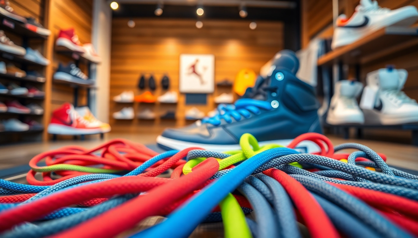 Shop vibrant Wholesale shoelaces for sneaker shops displayed attractively in a modern setting.