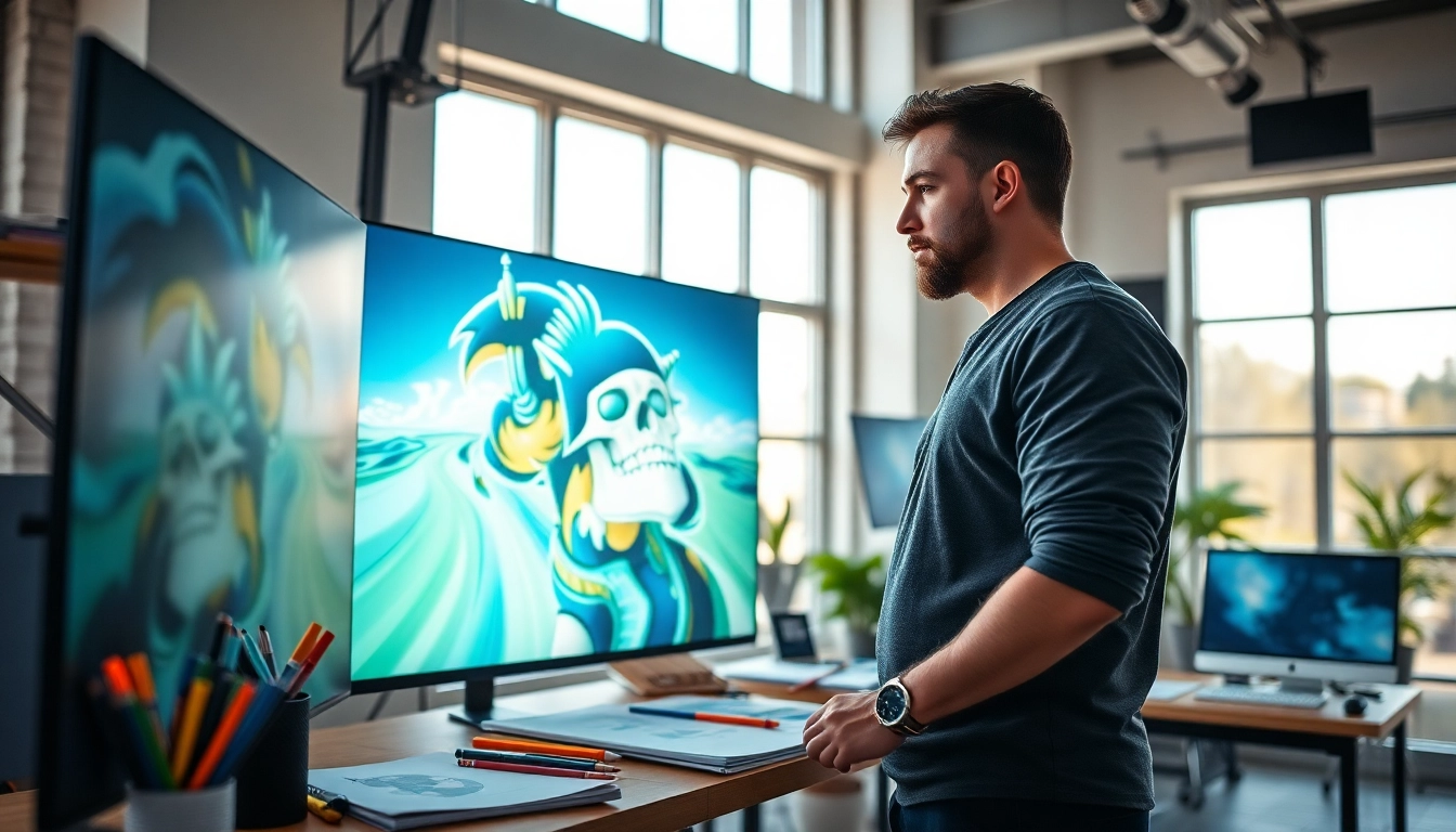 Create dynamic artwork by transforming image to image in a creative studio.