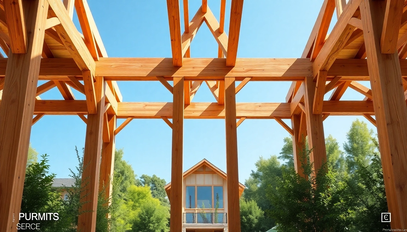 Visual of a structural timber frame building surrounded by nature, showcasing its craftsmanship and design.