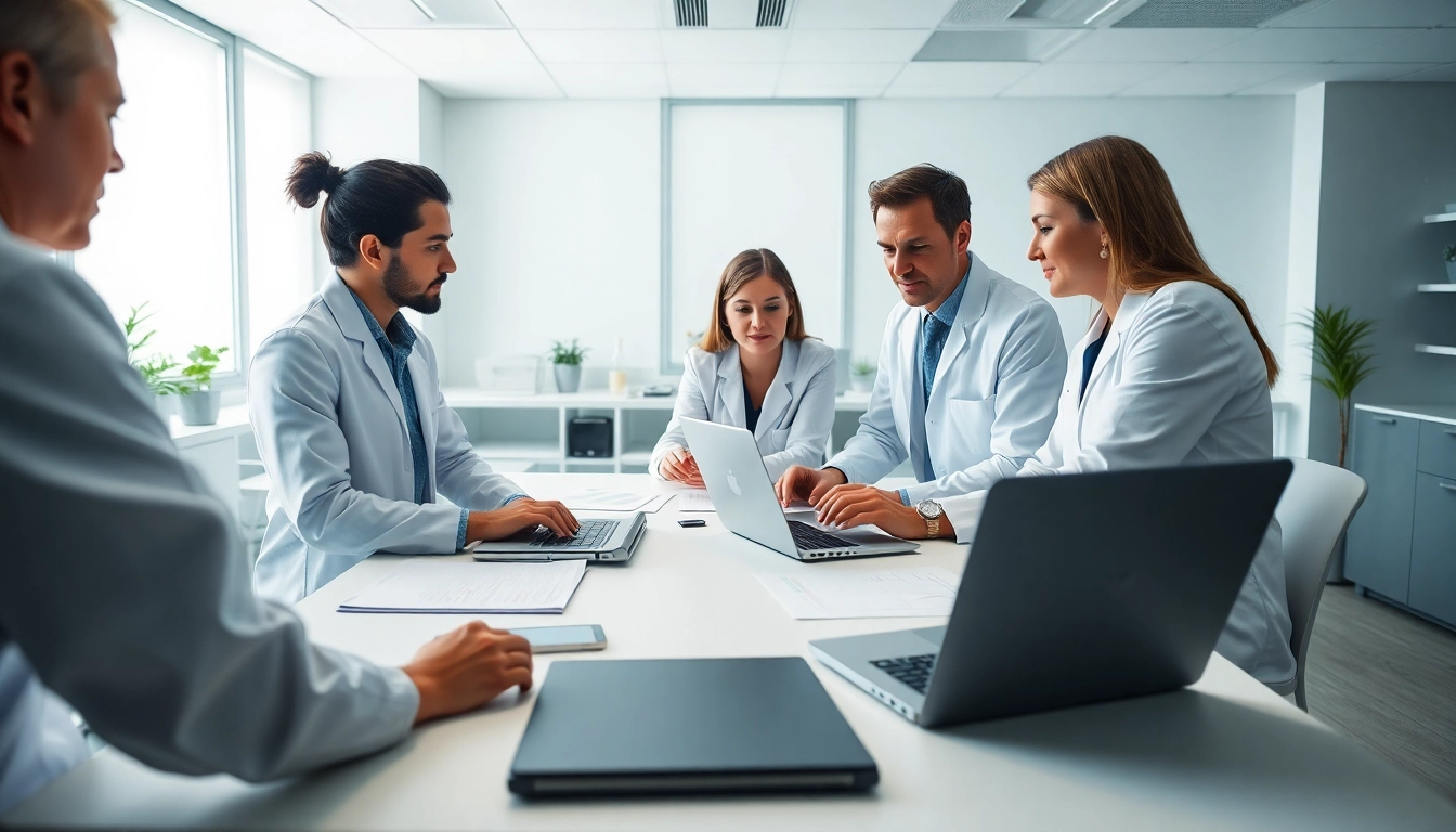 Researchers engaging in the collaborative ADAPTABLE Aspirin Study discussion within a clinical setting.