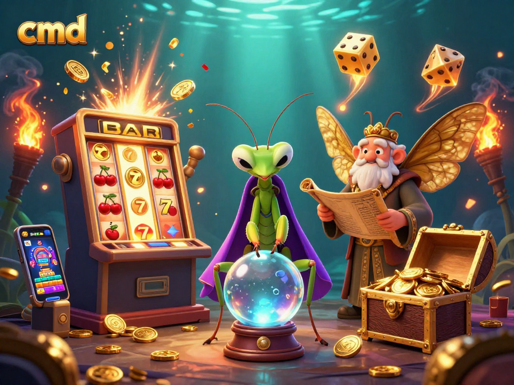 Engage with cmd in a vibrant 3D casino scene featuring fortune tellers and a jackpot!