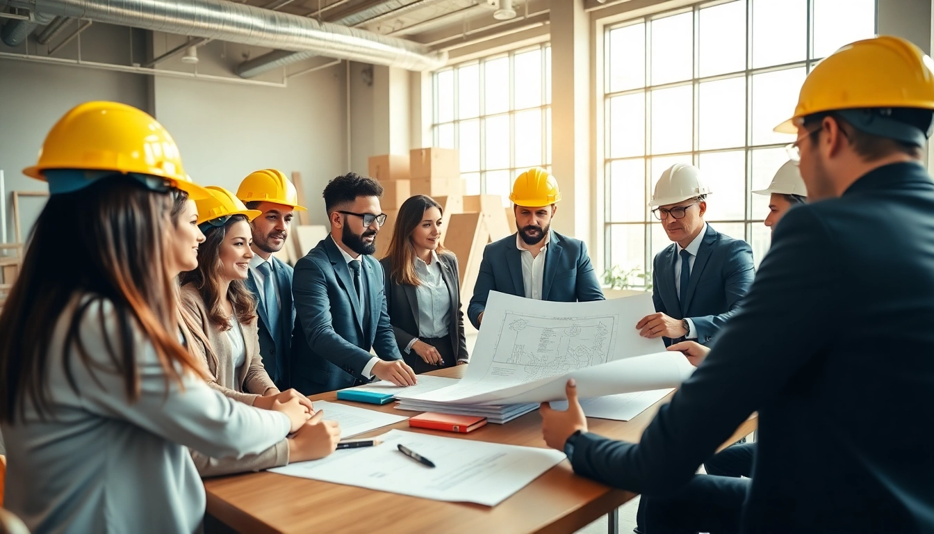 Professionals collaborating in a construction network association meeting.