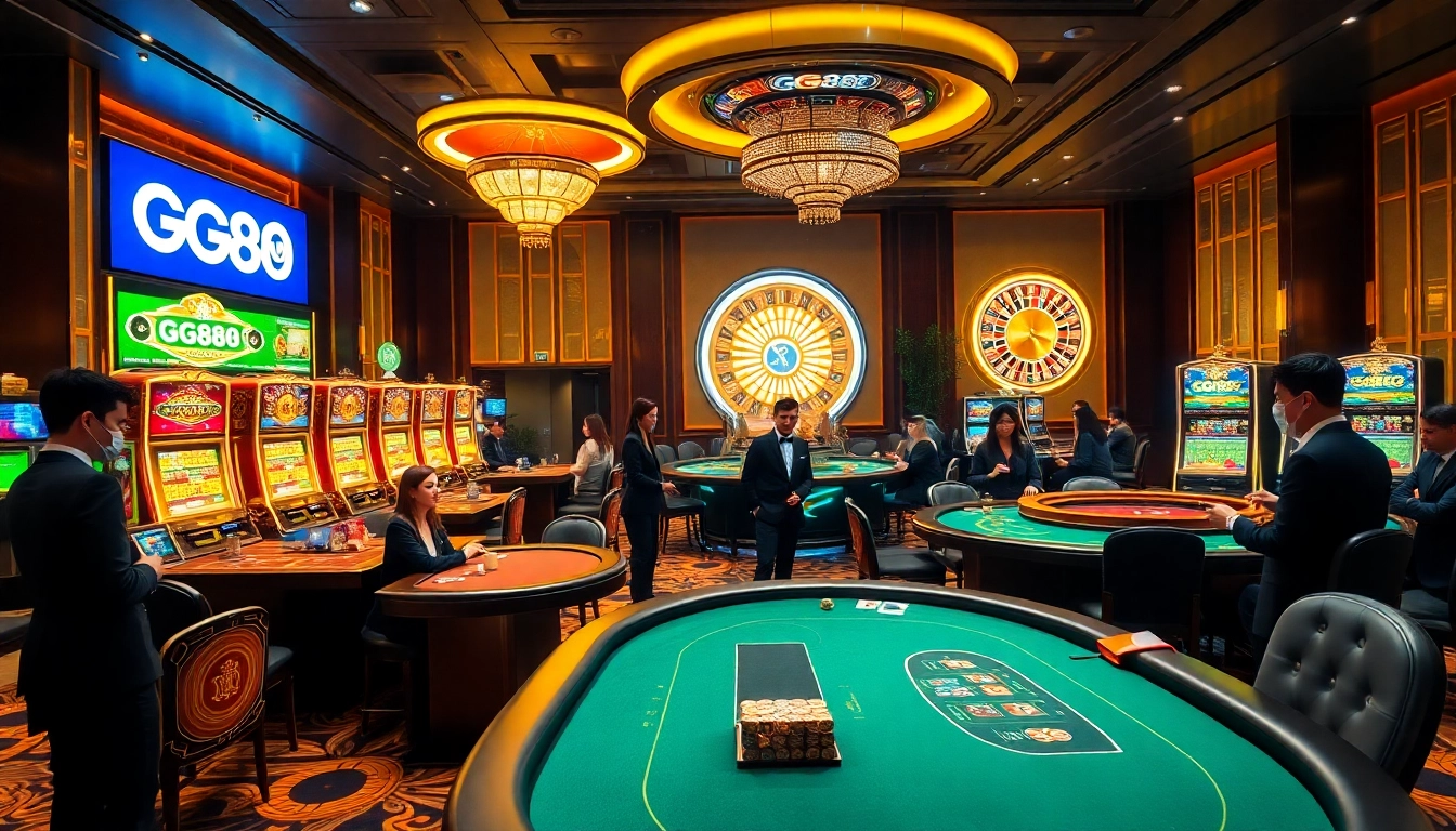 Experience the excitement of GG88 casino with luxurious tables, vibrant slot machines, and sophisticated atmosphere.