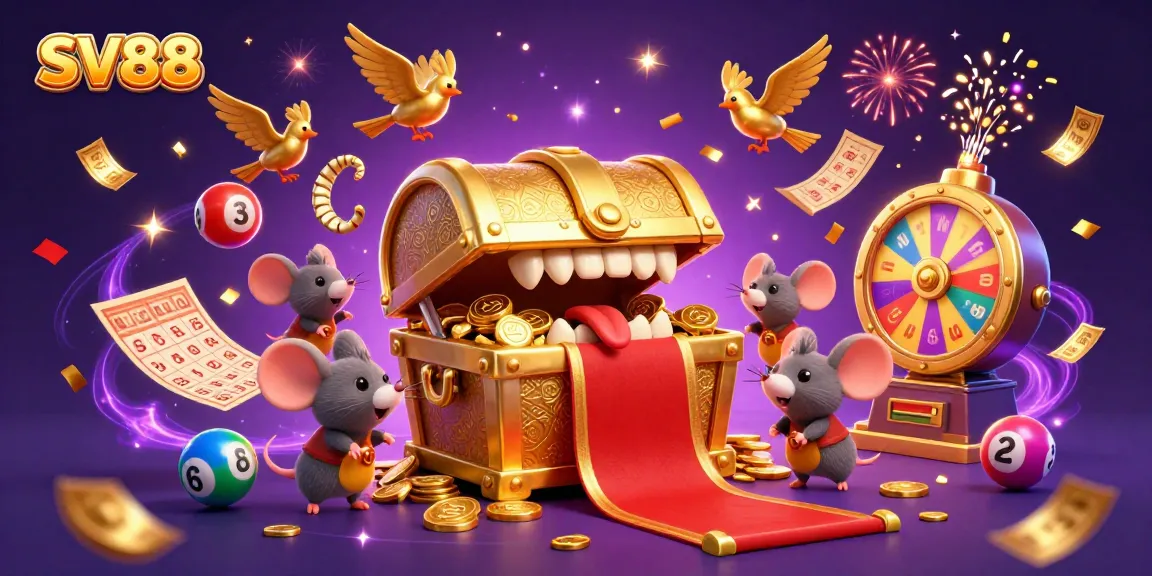 Experience thrilling excitement at SV88 with a vibrant casino scene filled with colorful lottery balls and dynamic gaming elements.