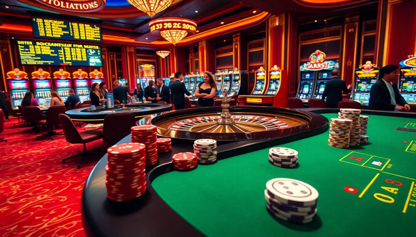 Exciting scene at a Nhà cái uy tín casino with players at the roulette table.
