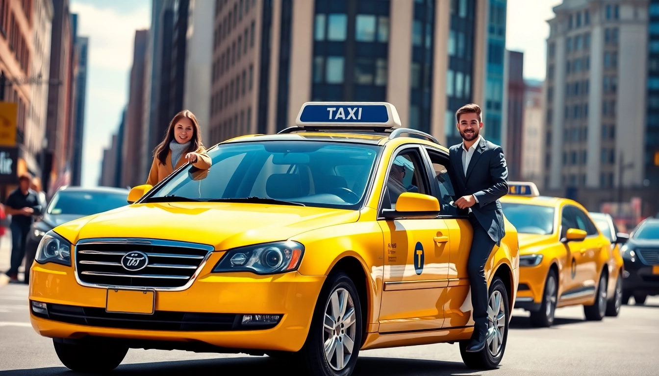 Long distance taxi transfers providing secure transport in a vibrant city environment.