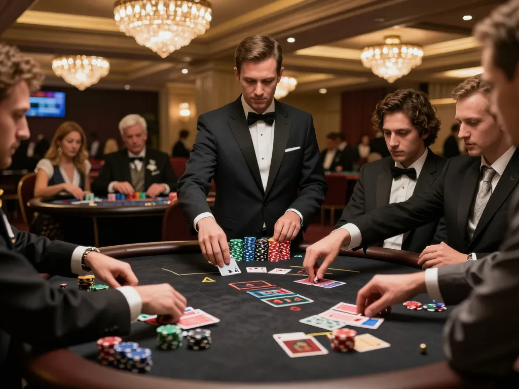 79KING blackjack action with players engaged, chips stacked and cards dealt in an upscale casino atmosphere