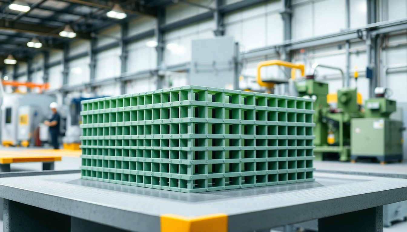 Showcase of GRP Grating Supplier solutions in an industrial setting with a focus on durability and strength.