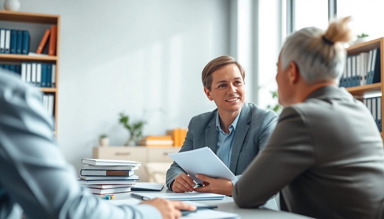 Empathetic Alexandria Personal Injury Lawyer consulting with a client in a professional setting.