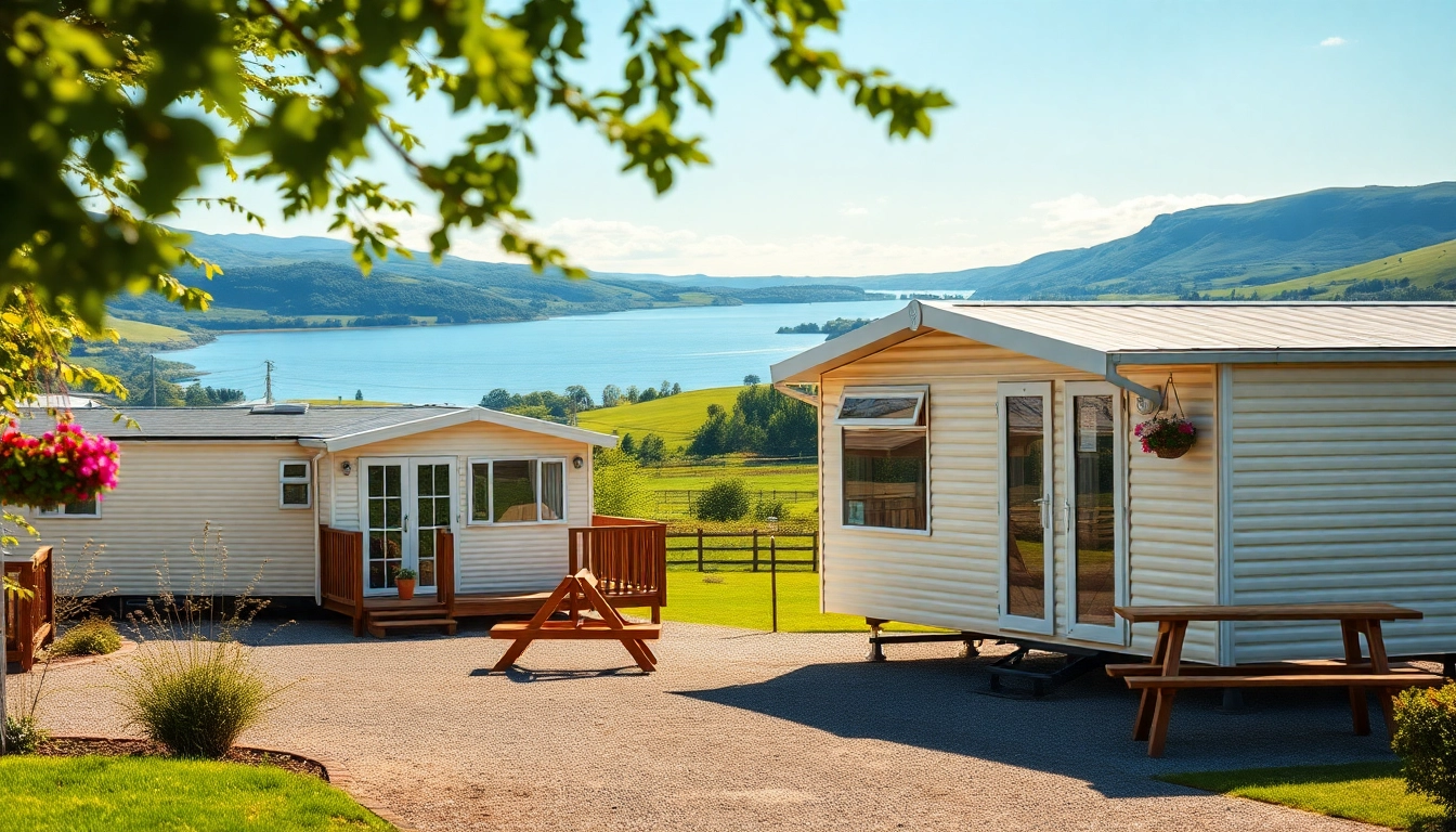 Static Caravans resting in a serene countryside, inviting outdoor relaxation.