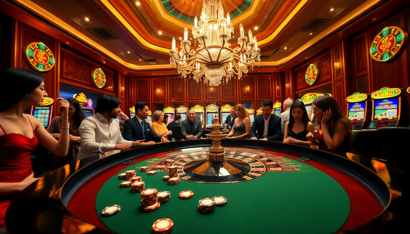 Players engaging at an exciting casino table with ib88 action, poker chips, and energetic atmosphere.
