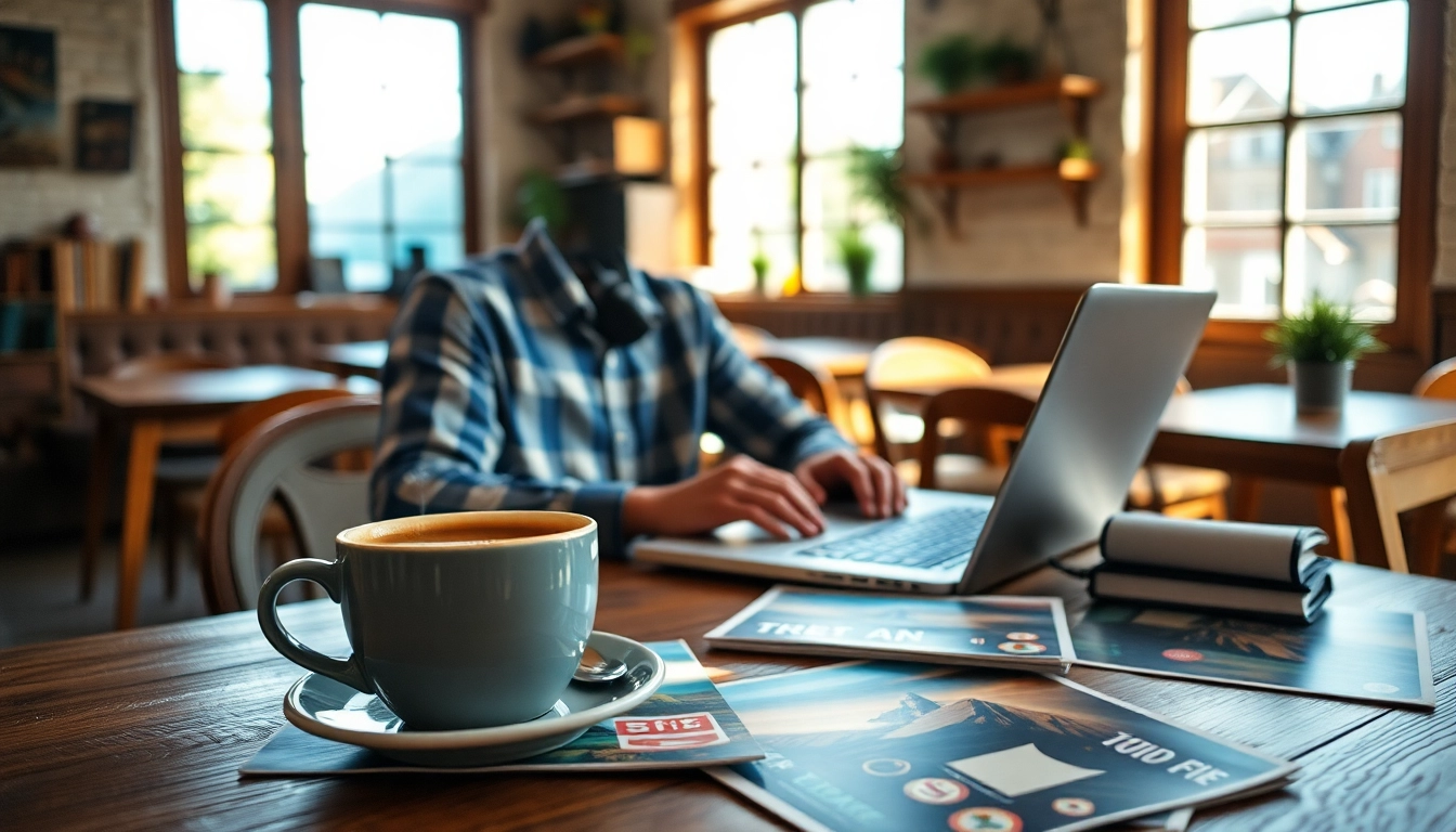 Capture the essence of travel with https://travelvixta.com as a blogger sips coffee and shares adventures.