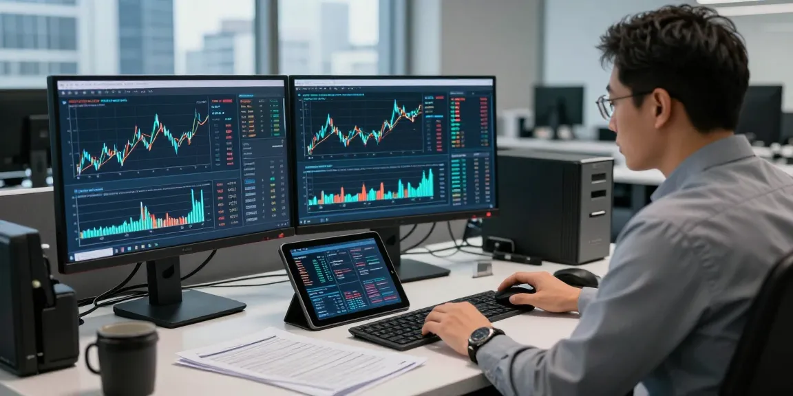 Financial crime intelligence analysis in a modern office setting with data visualizations and reports.