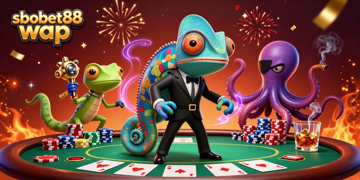 Place thrilling bets with sbobet88 wap at this engaging online poker scene featuring colorful characters.