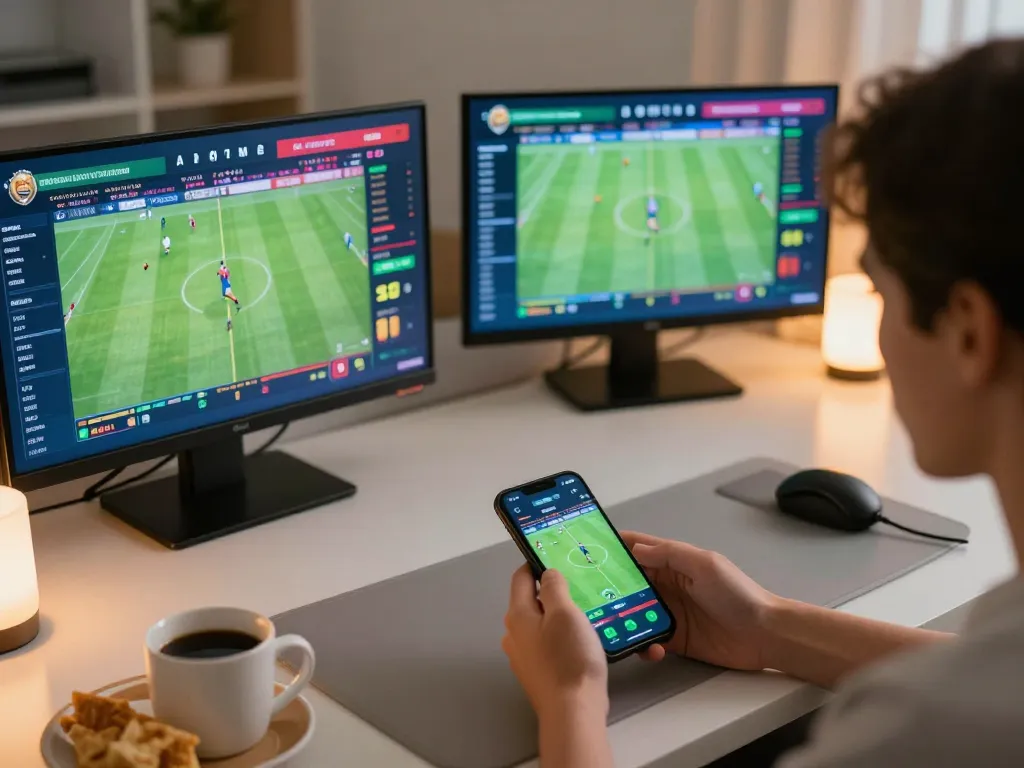 Engage in sports betting on thabet with a smartphone while enjoying a cozy home environment.