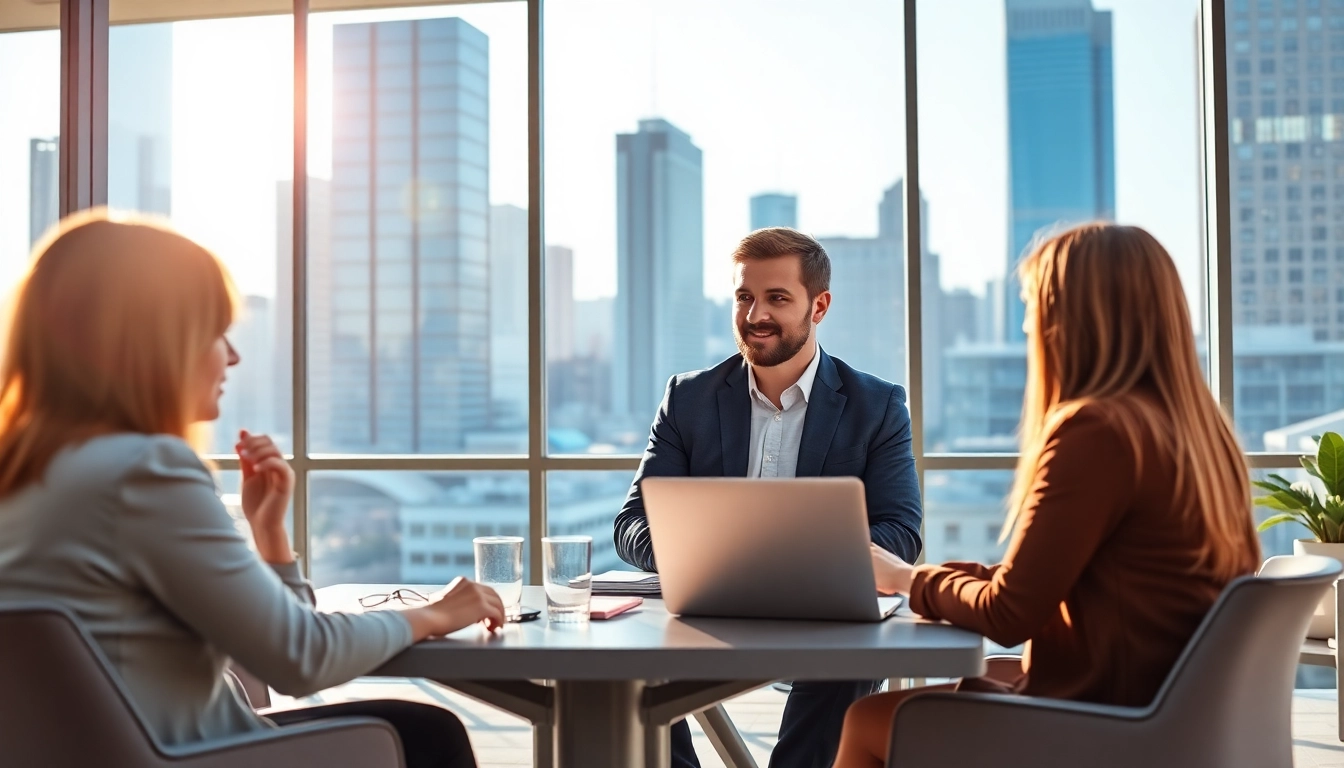 Business coach San Francisco engaging with clients in a modern office setting.