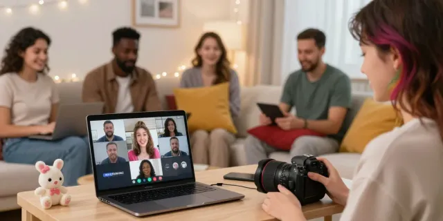 Engaging live sex webcam chat scene highlighting diverse individuals in a cozy and inviting atmosphere.