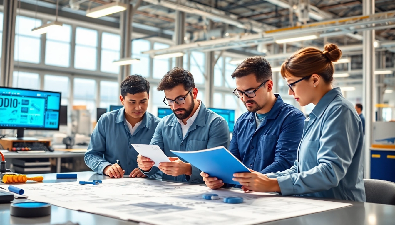 Visualizing the ODM manufacturing process with engineers collaborating creatively in a tech-savvy environment.
