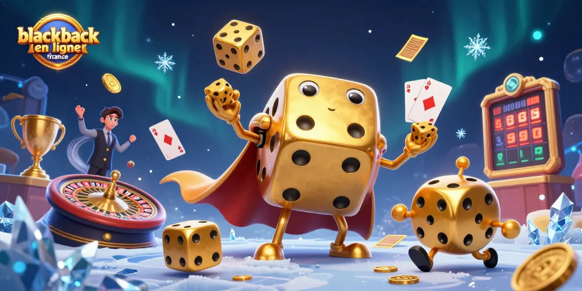 Jouez au blackjack en ligne France avec un golem de dés et des éléments de casino animés.
