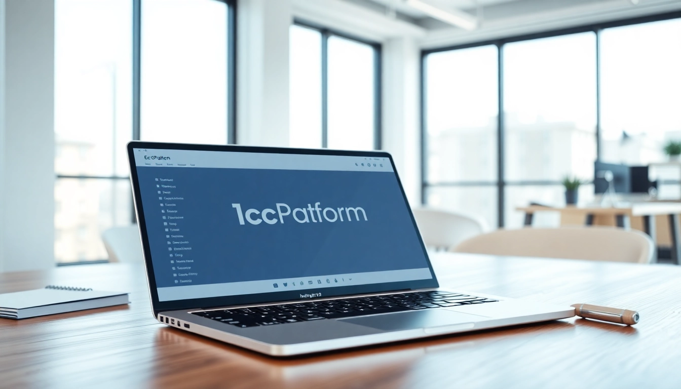Showcase of 1cplatform interfacing on a laptop in a modern office environment