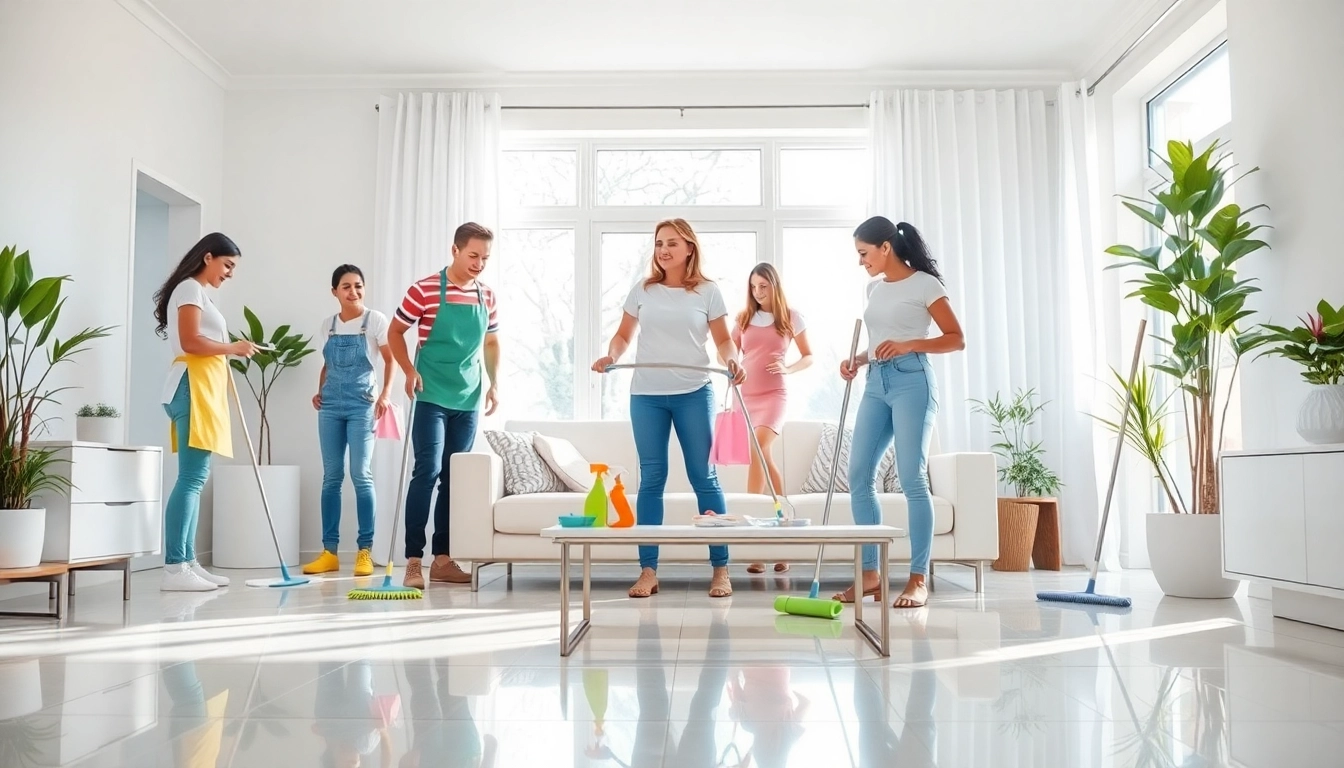 Cleaning service team energizing a tidy home environment while employing eco-friendly tools.
