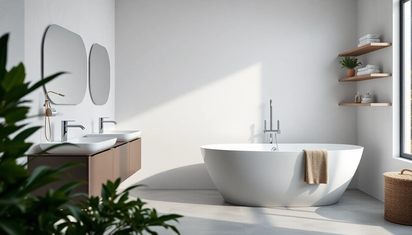 Sanitari moderni e eleganti in una tranquilla ambientazione di bagno minimalista.