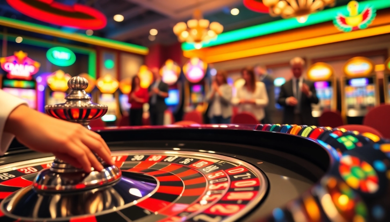 Pasang taruhan dengan interwin link alternatif di meja roulette yang ramai dan penuh warna.