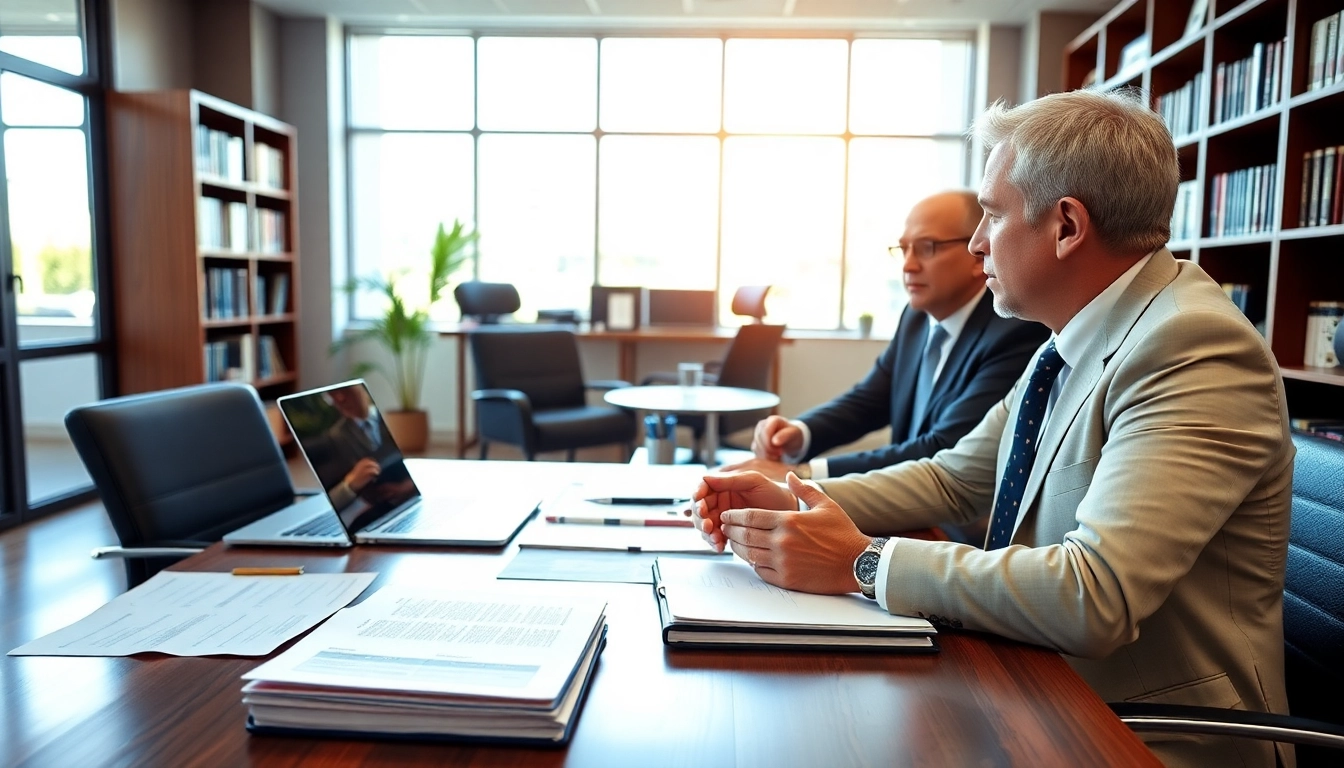 Consulting Boca Raton Real Estate Litigation Lawyer guiding clients through legal matters in an office.