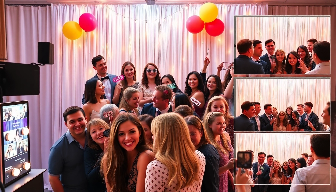 Engaging guests enjoying a photo booth Chicago at a lively event, capturing joyful moments.