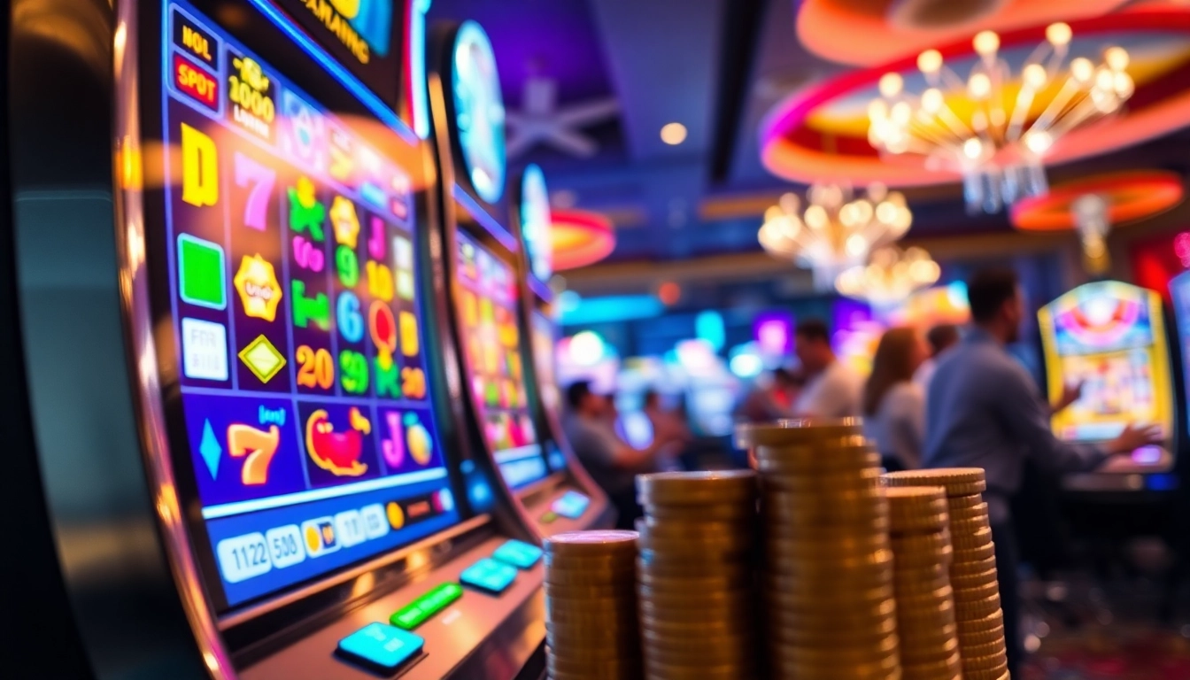 Menangkan slot online dengan mesin slot berwarna cerah dan lingkungan kasino yang menarik.