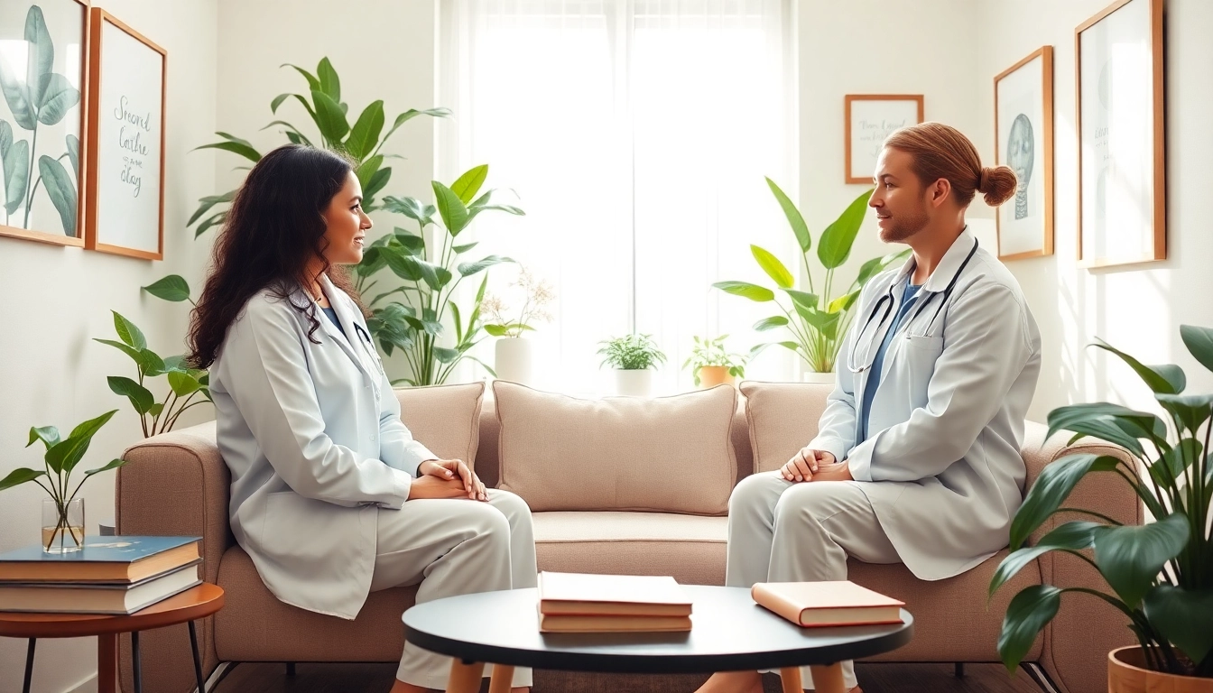 Promote mental health awareness with therapists in a cozy, serene setting, creating a welcoming atmosphere.