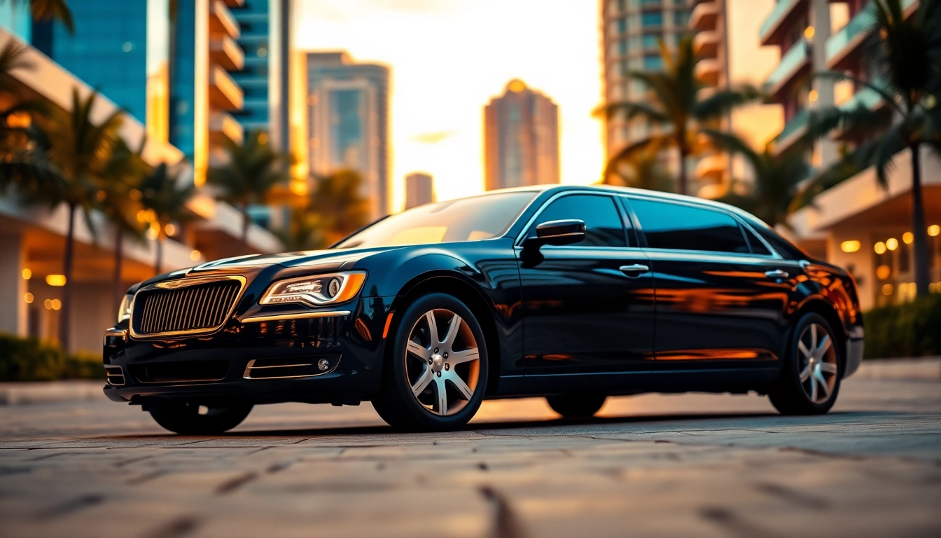 Experience luxury with a stunning limousine Miami amidst a glamorous cityscape.