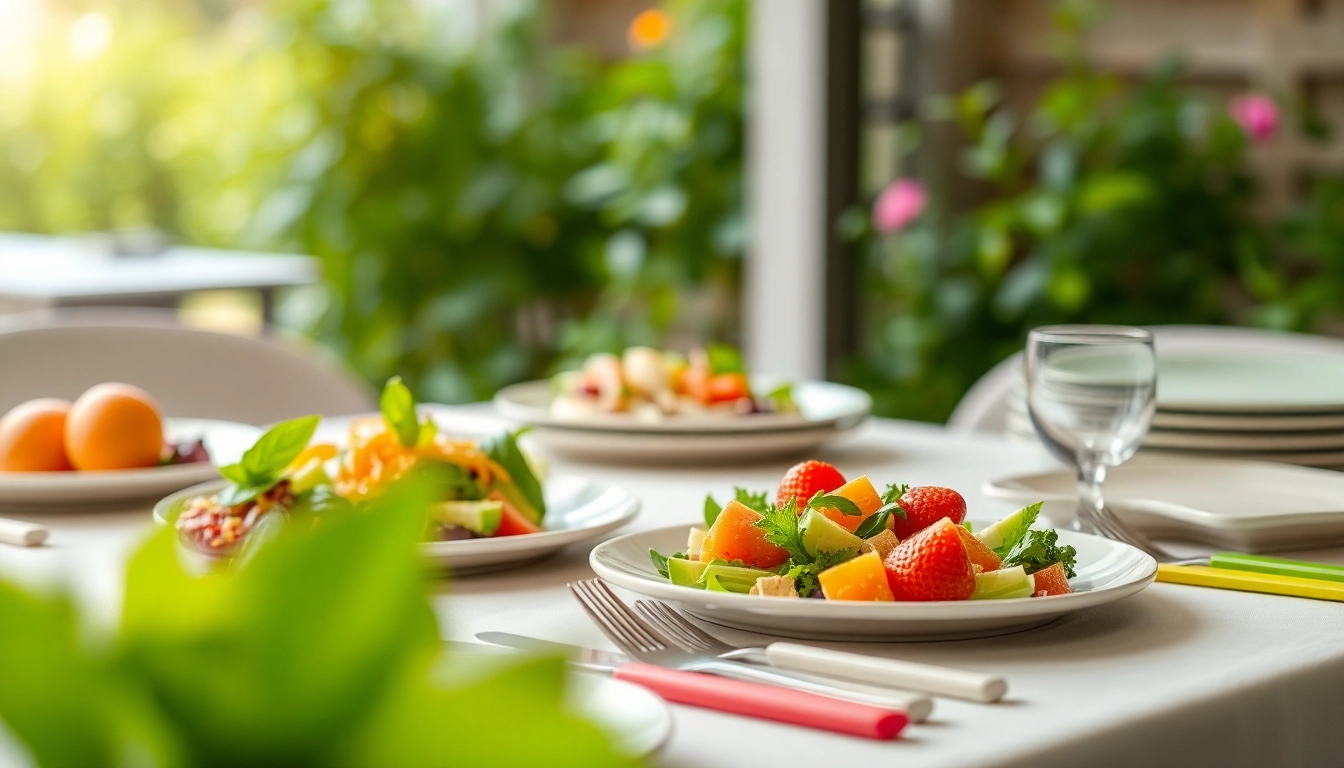 Showcasing compostable plates set elegantly at an outdoor table with fresh food, enhancing sustainable dining.