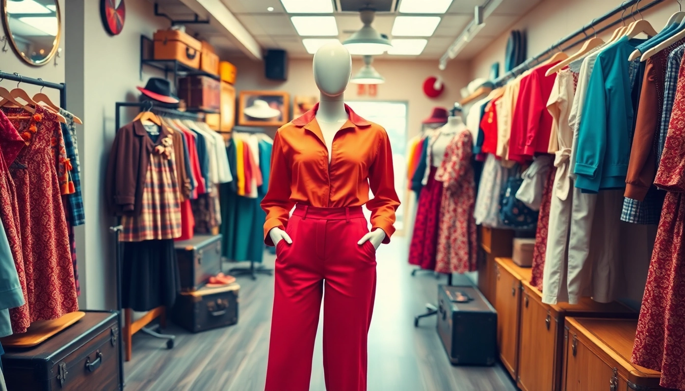 Shop vibrant vintage treasures at https://thrift-vintage.com/ with unique outfits on display.