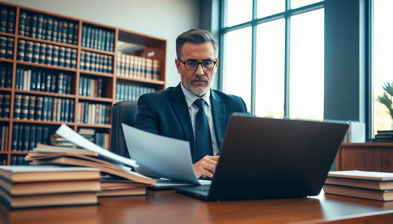 San Antonio accident lawyer reviewing case files in a professional office.