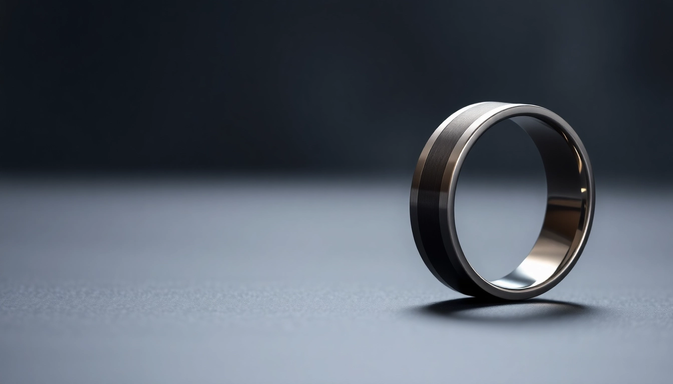 Showcasing Gunmetal Wedding Bands for Men displaying unique designs and textures against a stylish backdrop.