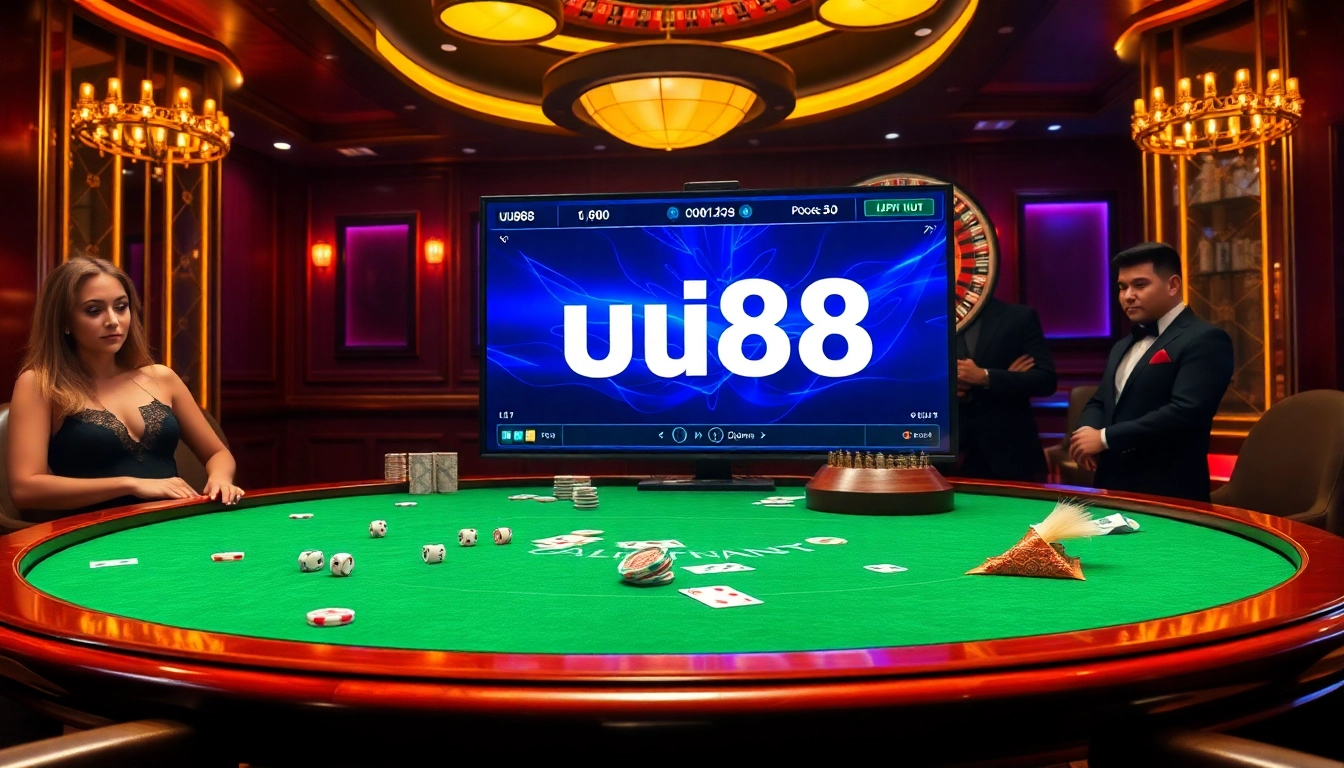 Players enjoying an exciting uu88 online casino experience with poker chips and cards.