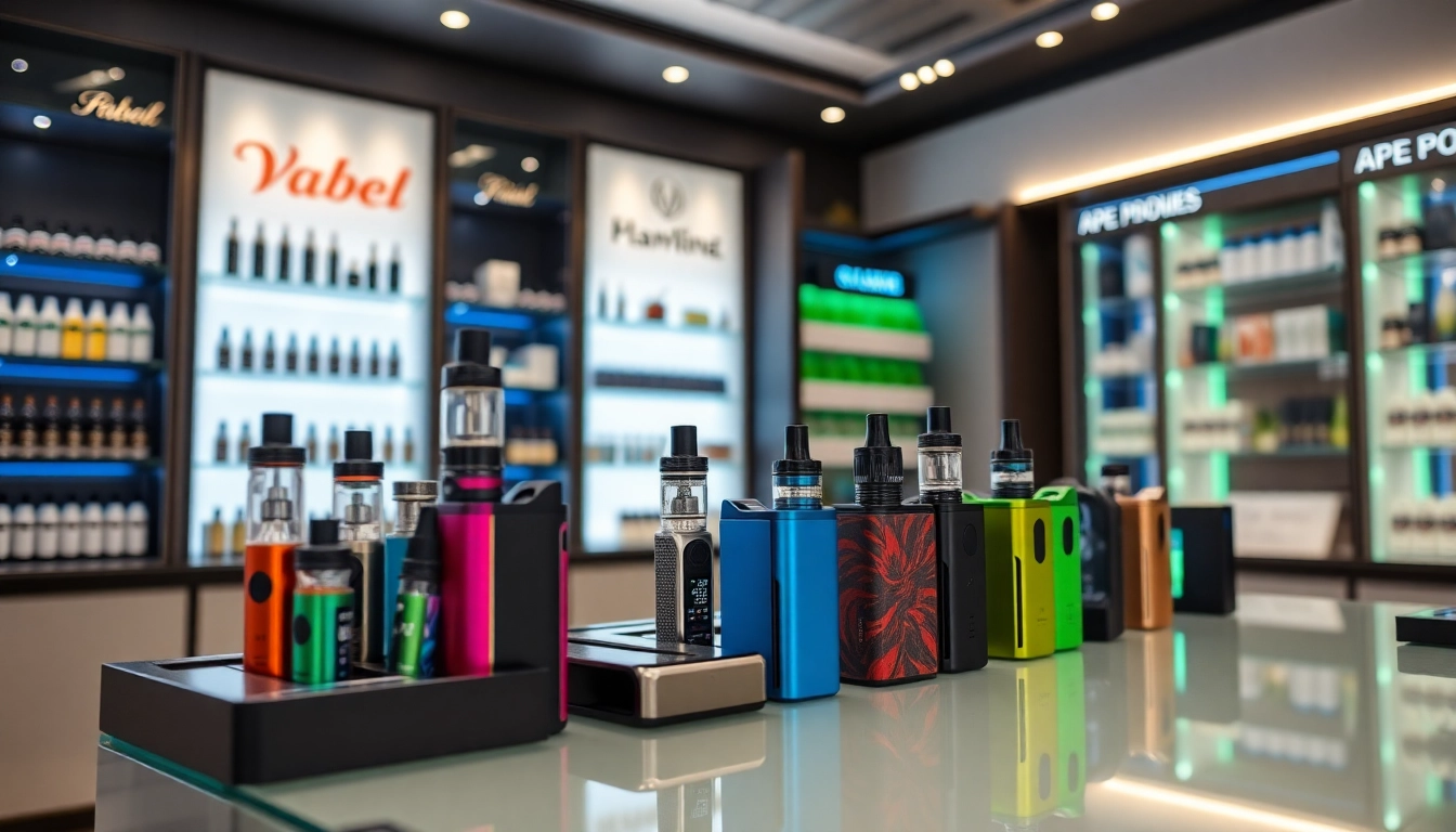 Showcase of diverse vape products Dubai featuring stylish devices and vibrant e-liquids.