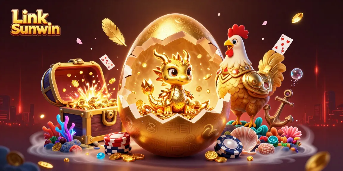 Engage with Link Sunwin at the vibrant online casino, featuring a golden dragon and poker chips.