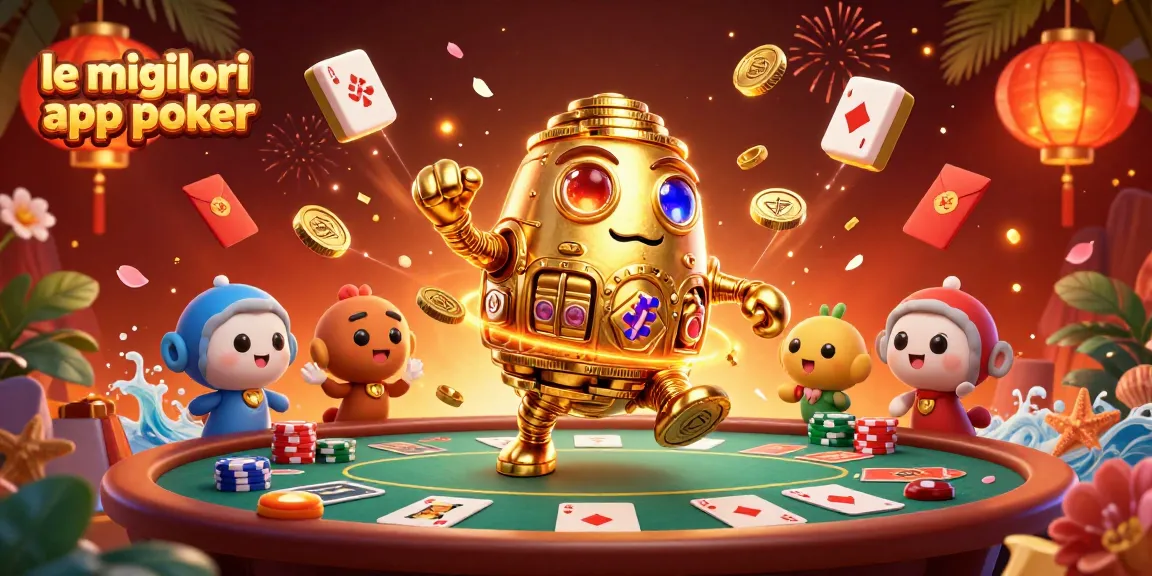 Scopri le migliori app poker per giocare online con carte, fiches e tavoli in un'illustrazione vivace.